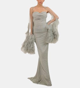 Shimmered Ruffled Cape Maxi Gown Shimmered Ruffled Cape Maxi Gown
