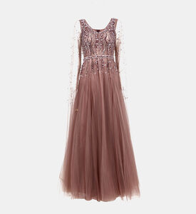 فستان تول مزين بأحجار الراين وأزهار