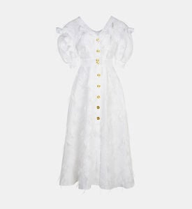 Puffed Sleeve Embossed Midi Dress Puffed Sleeve Embossed Midi Dress