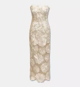 Savanna Tulle Floral Strapless Dress, Beige, L, Packshot View