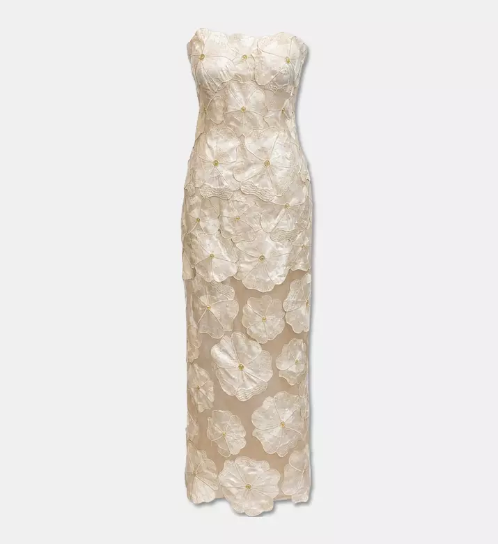 Savanna Tulle Floral Strapless Dress, Beige, L, Packshot View