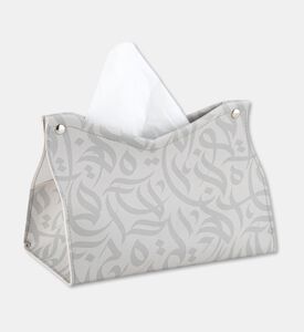 Silsal Calligraphy Leather Tissue Box, Grey, Packshot View