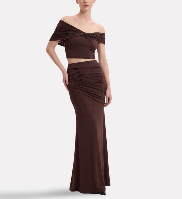 JW PEI Ruched Twist Off-shoulder Top, Model View