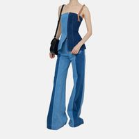 Two-tone Denim Flared Trousers