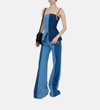 Two-tone Denim Flared Trousers