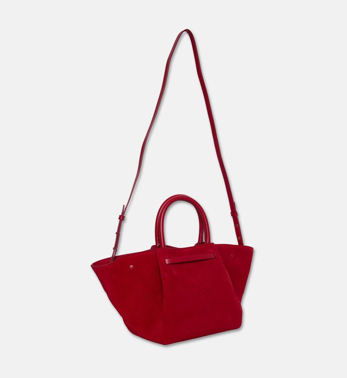 Demellier The Midi New York Suede Tote Bag, Red, Packshot View