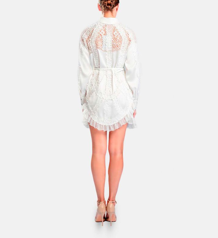 Michael Cinco Laser-cut Embroidery Midi Dress, White, Xl, Model View
