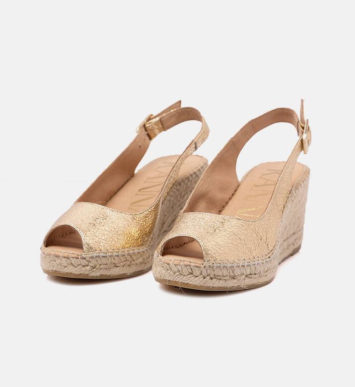 Gold Leather Peep Toe Wedge Sandals