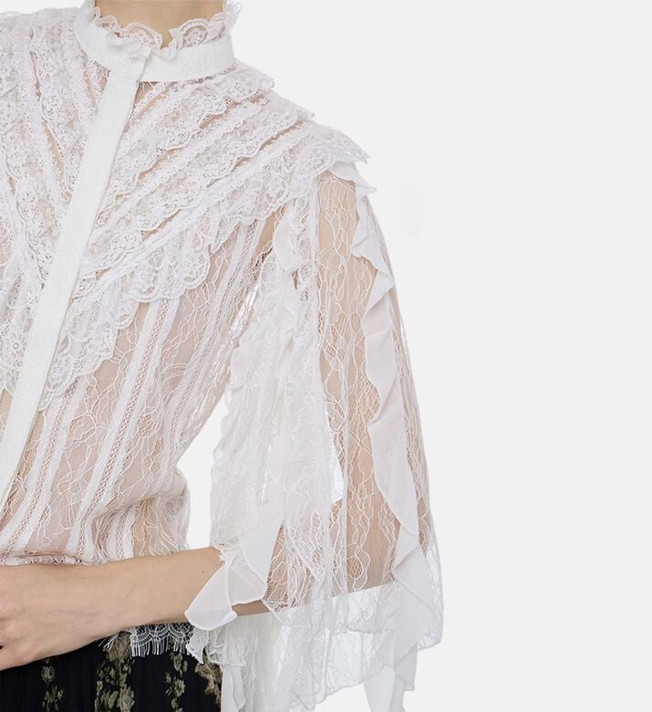 Alice and Olivia Rheba Ruffled Lace Top, Model View