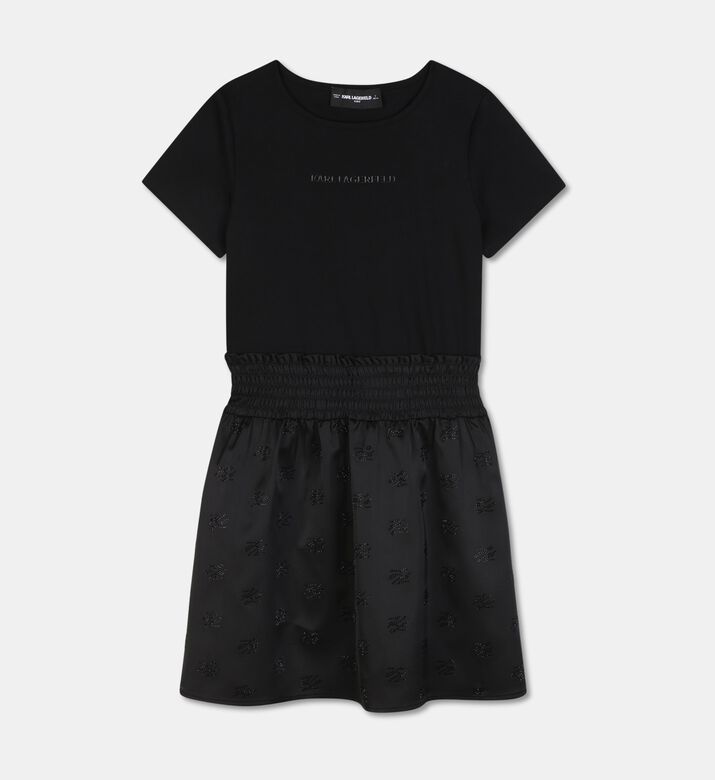 Karl Lagerfeld Logo Smocked-waist Short-sleeve Dress, Packshot View