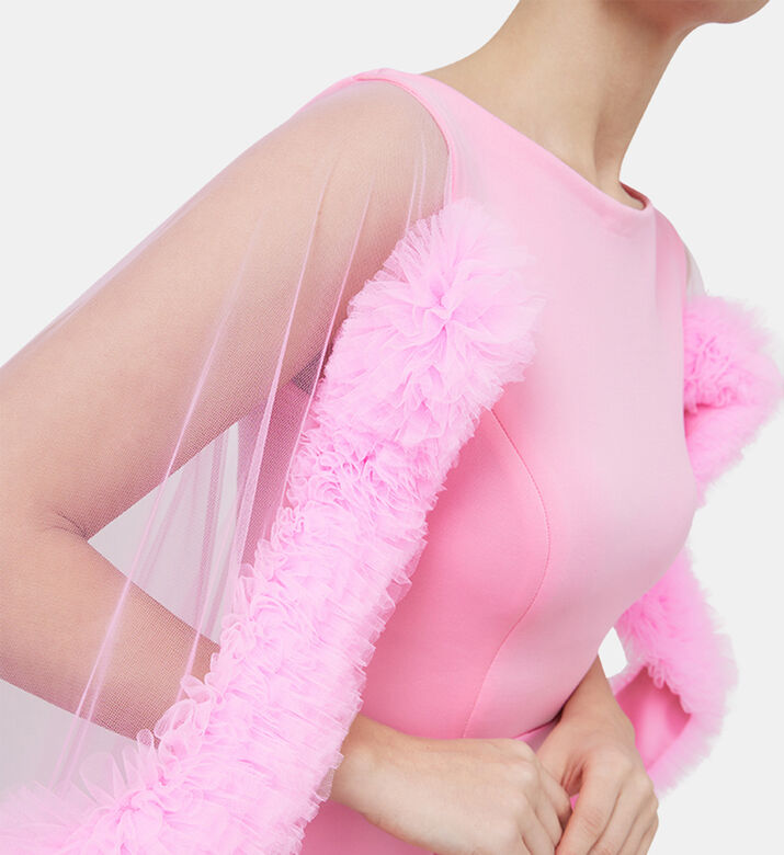 Neoprene Ruffle Cape Mermaid Dress