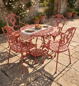 Home Deco and More Antoinette Dining Table With 4 Chairs Red 100 Cm, Packshot View