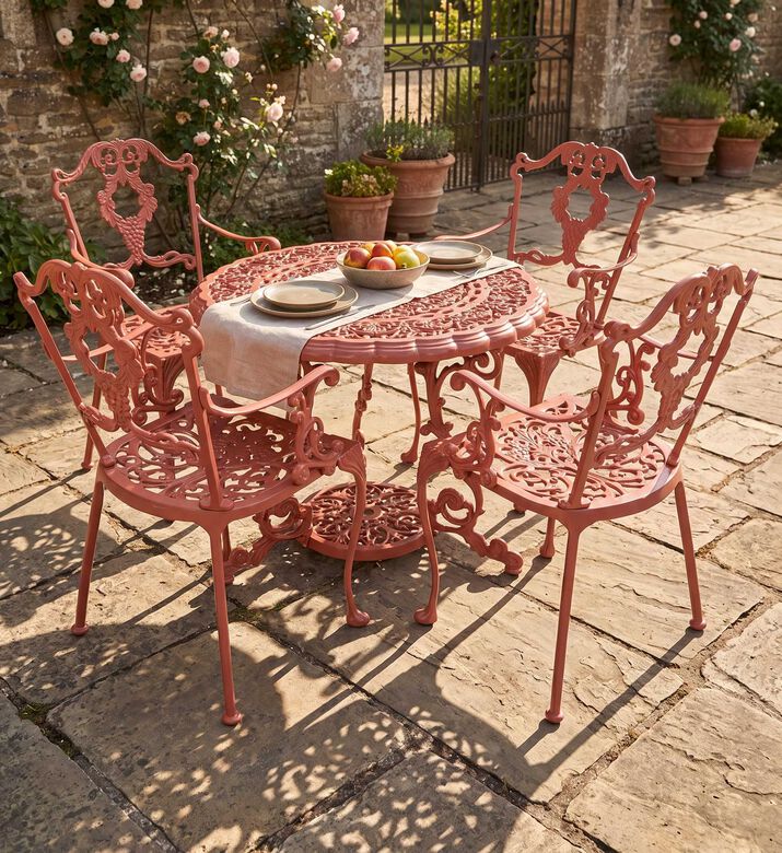 Home Deco and More Antoinette Dining Table With 4 Chairs Red 100 Cm, Packshot View