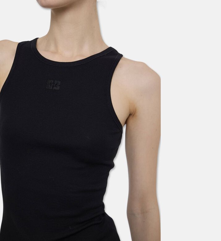 Ganni Logo-embroidery Sleeveless Top, Black, L, Model View