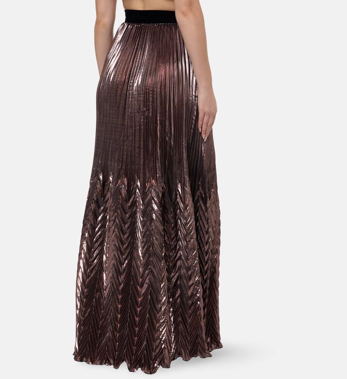 Blue For Burgundy Chevron Pleated Metallic Maxi Skirt, Model View