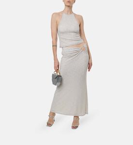 تنورة طويلة إمبر مجبوكة مرقطة ومزينة بعقدة وحلقة