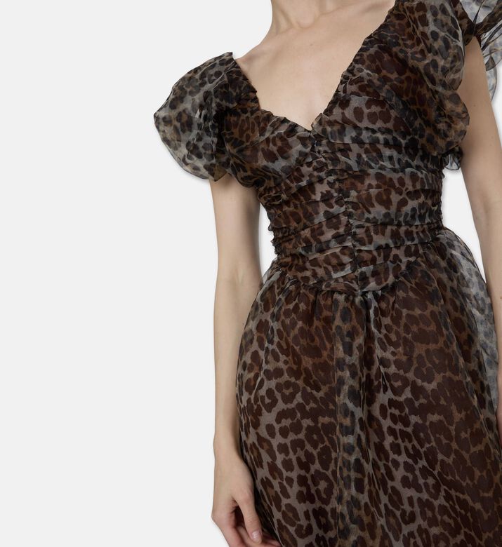 Ganni Leopard-print Puff Sleeve Dress, Model View