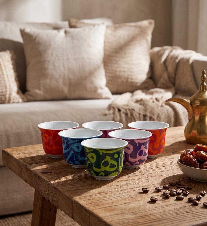 Silsal Bahja 6-piece Arabic Coffee Cups Set, Model View