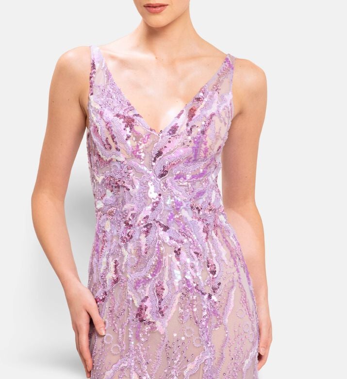 Michael Cinco Embellished Scarf Long Dress, Model View