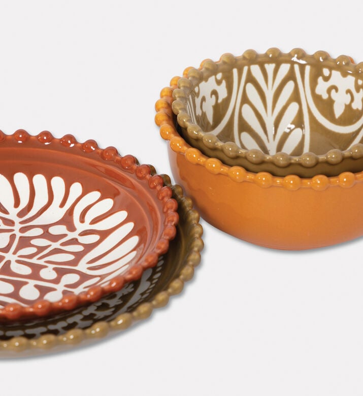 Home Deco and More Stacking Patterned 4-piece Bowl Plate Set, Packshot View