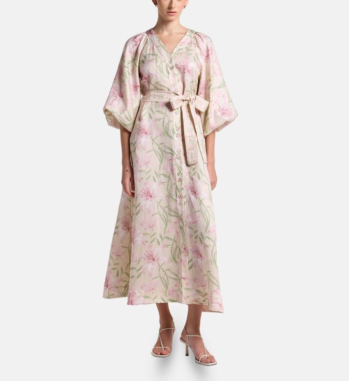 Carter and White Isadora Floral-print Ballon Sleeves Midi Dress, Model View