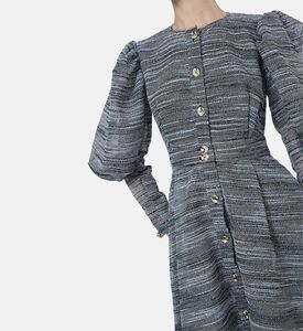 فستان متوسط الطول بصف أزرار أمامي واسع