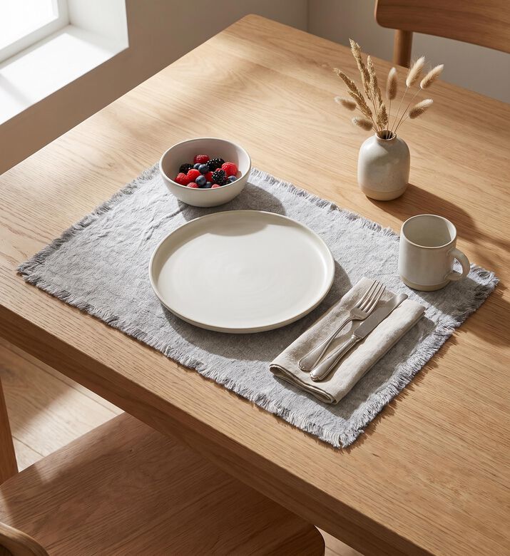 Estia Fringed Loom Placemat, Grey, Model View