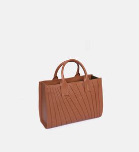 Camille Fournet Signature Calf Leather Pleated Midi Tote Bag, Brown, Packshot View