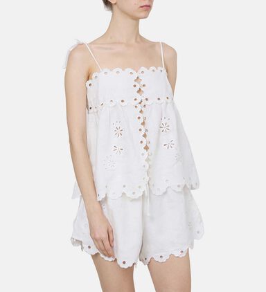Linen Flowers Richelieu Sleeveless Blouse