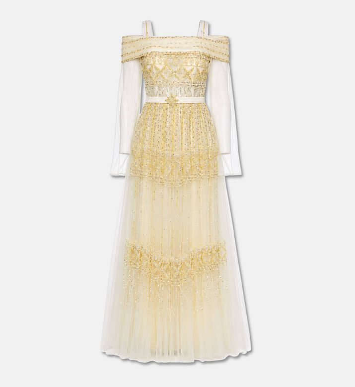 Suzy Matar Tulle Embellished Off-shoulder Gown, Packshot View