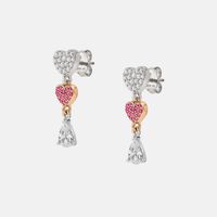 Lucentissima Silver Heart Drop Pave Stud Earrings