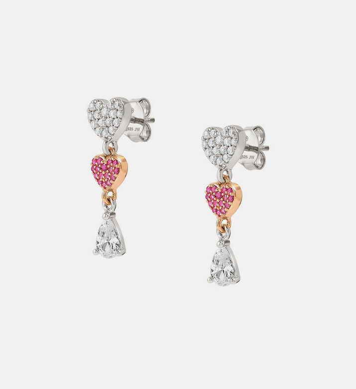 Lucentissima Silver Heart Drop Pave Stud Earrings
