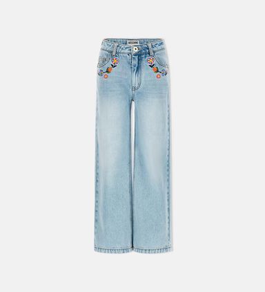 Flower-embroidery Denim Pants