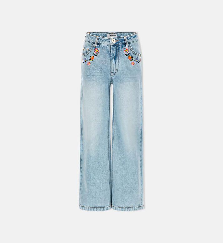 Flower-embroidery Denim Pants