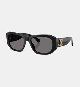 Chanel Acetate Rectangular Havana Sunglasses, Black, Packshot View
