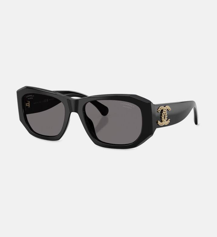 Chanel Acetate Rectangular Havana Sunglasses, Black, Packshot View