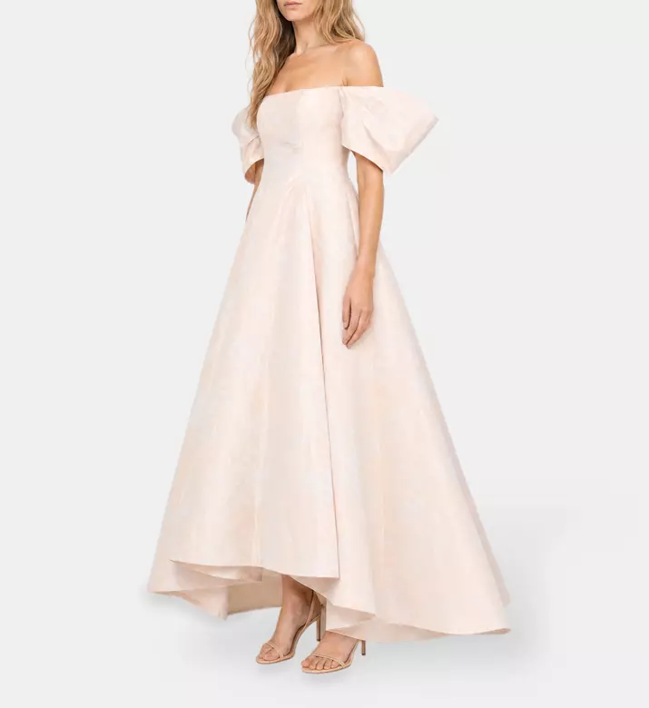 L Atelier Du Luxe Silk Jacquard Strapless Gown, Model View