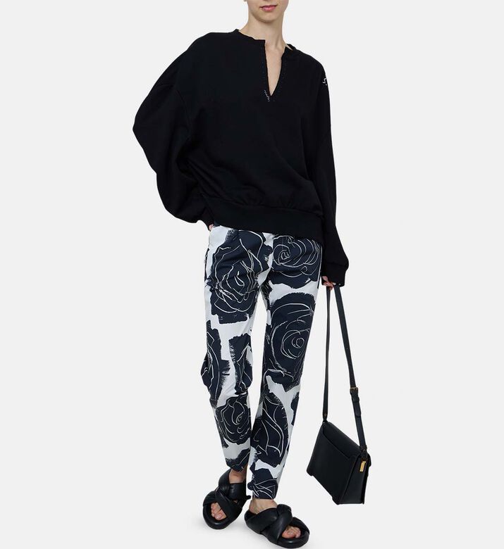 Rose Print Woven Cotton Trousers