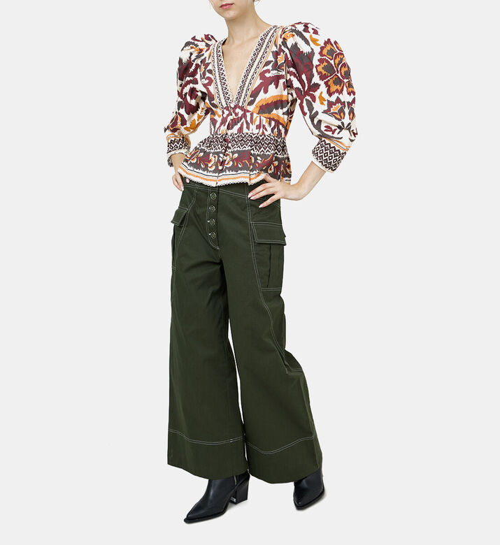 Farm Rio Dark Green High-waisted Pocket Pants, Model View