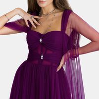 Cape Tulle Gown With Pearl Detail Corset
