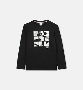 تيشيرت طويل الأكمام بقصة عادية ورسمة على الصدر