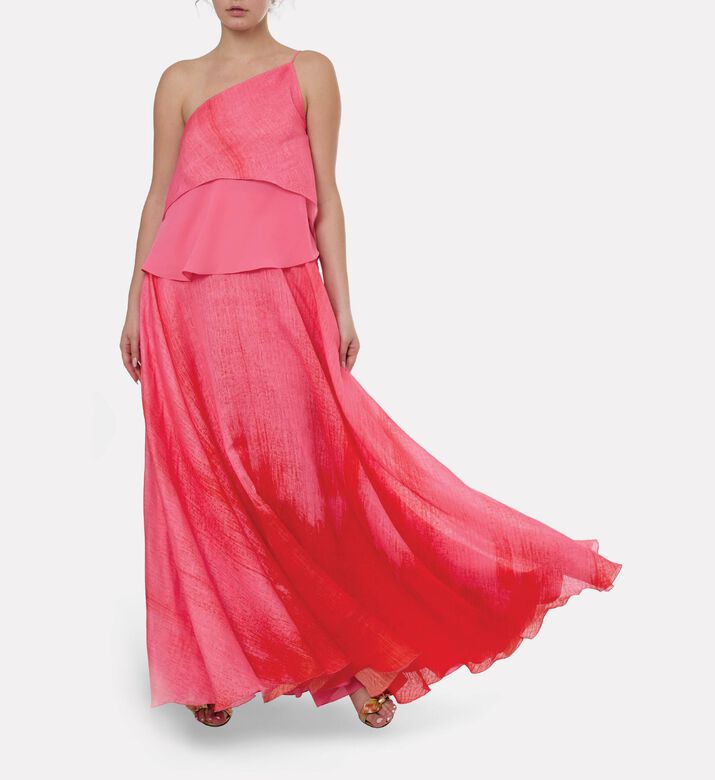 Blue For Burgundy Brushstroke A-line Midi Skirt, Model View