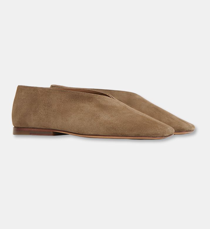 Mansur Gavriel Suede Low V-cut Square Toe Ballerina, Brown, Eu-37, Packshot View