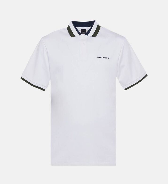 Hackett London Button Placket Short-sleeve Polo Shirt, White, M, Packshot View