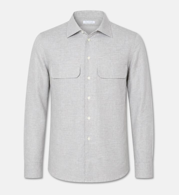 Tagliatore Linen-blend Long-sleeve Classic Shirt, Green, 44, Packshot View
