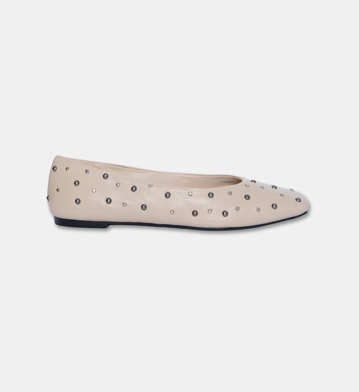 Arezzo Stud-embellished Ballet Flats, Beige, Eu-38, Packshot View