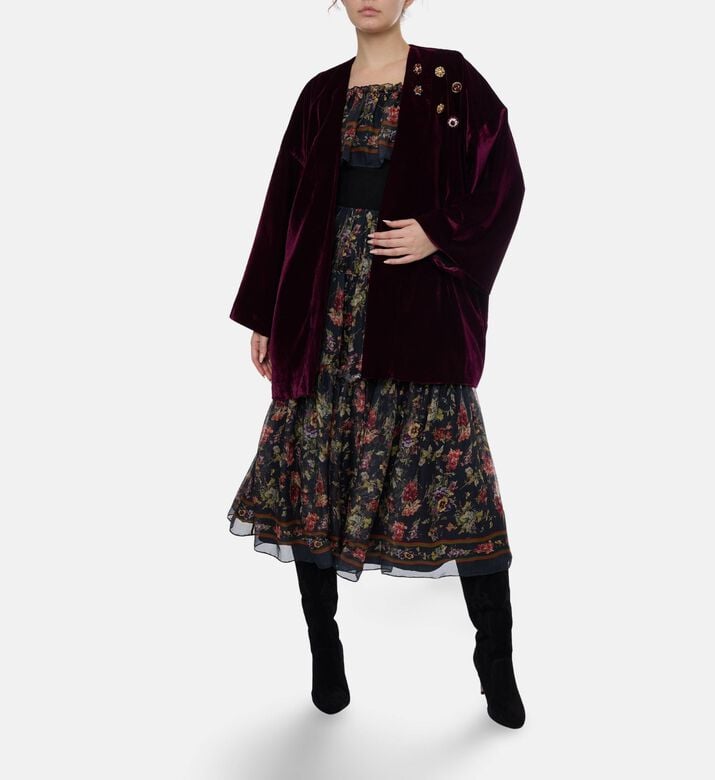 Blue For Burgundy Gold-tone Buttons Oversized Kimono Jacket, Burgundy, Model View