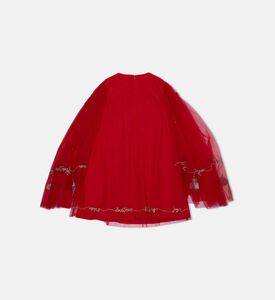Tulle Cape-sleeve Hand Embroidered Dress