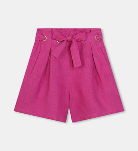 شورت كتان بحزام وجيوب داخلية