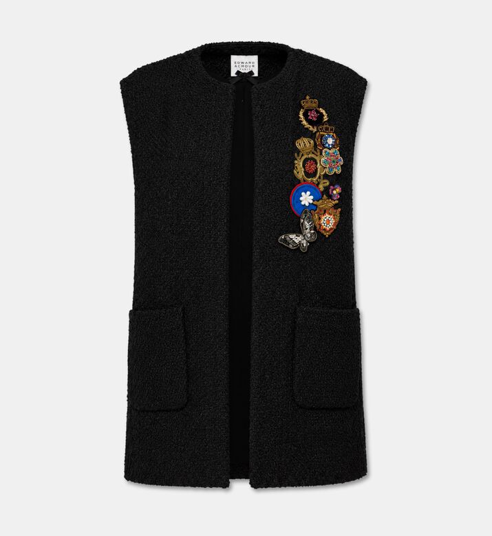 Edward Achour Paris Embroidered Crest Sleeveless Vest, Packshot View